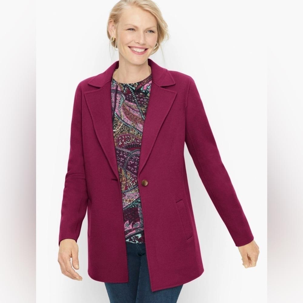 Talbots raspberry double face wool blnd 1 buttn unlined blzr SZ 16  old money